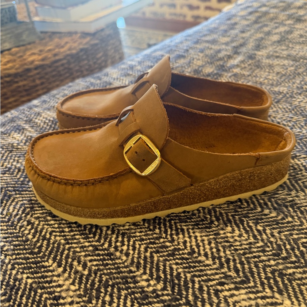 Brown Suede Slip-On Clogs with Buckle - Picture 8 of 9